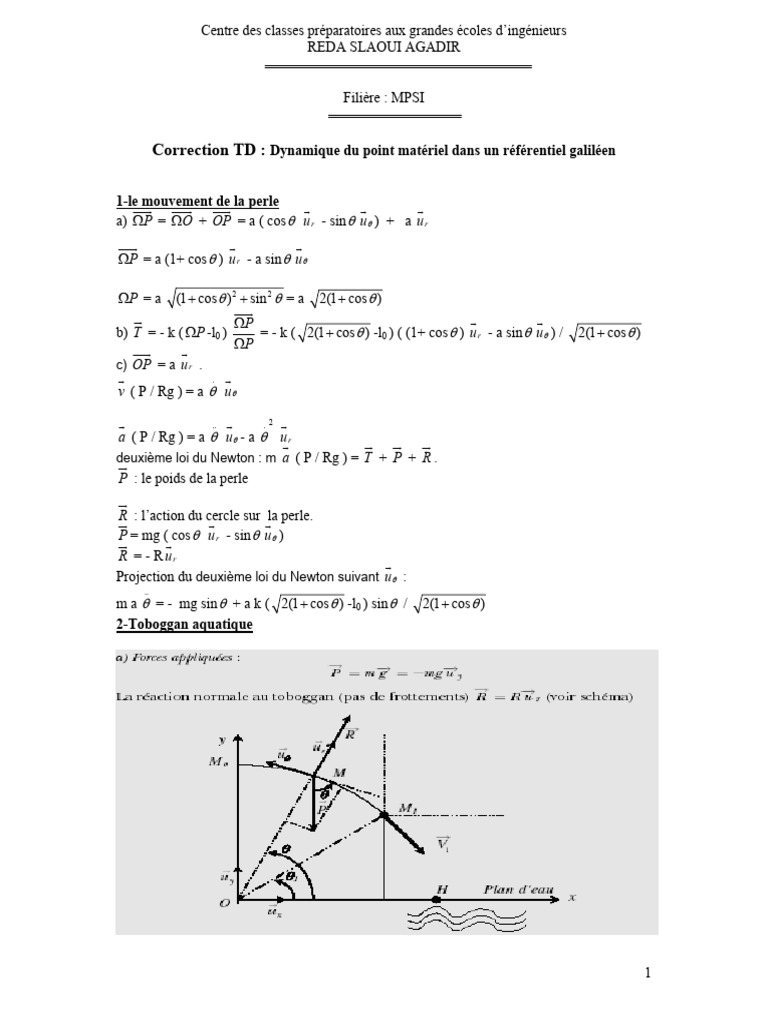 TD Corrigé : Dynamique du Point Matériel | PDF | Physique | Mécanique