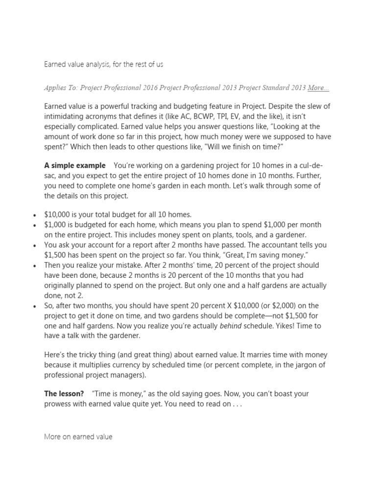 Simplified Earned Value Analysis Guide | PDF | Business | Economies