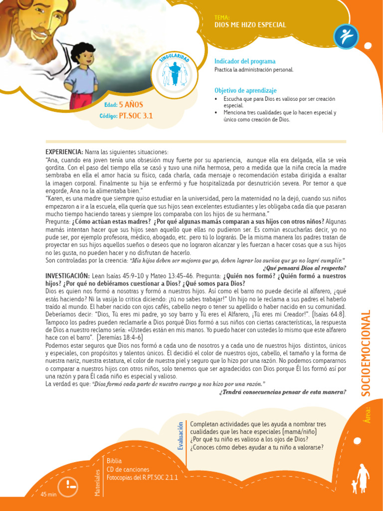 Pt Soc 3 1 Dios Me Hizo Especial Pdf Amor Dios