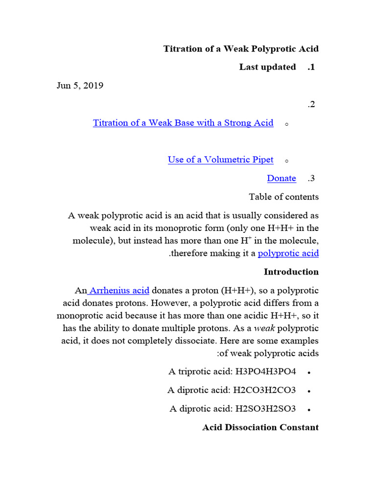 Titration of Weak Polyprotic Acids | PDF | Acid | Acid Dissociation ...