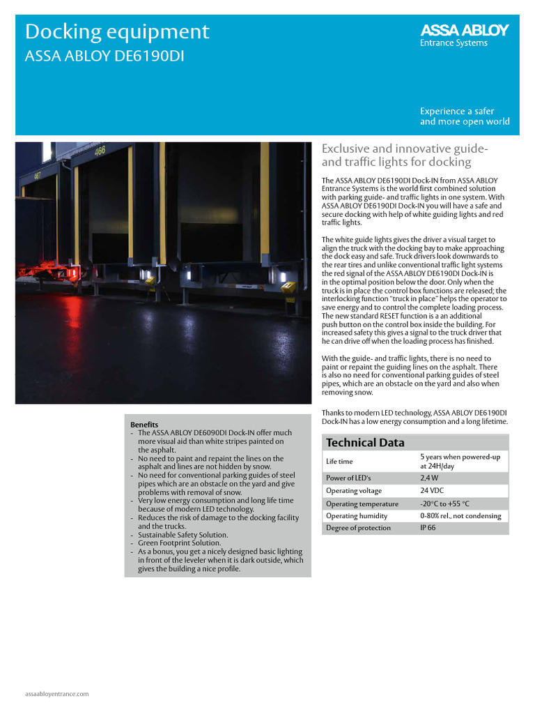 Assa Abloy DE6190DI Dock-IN | PDF | Light Emitting Diode | Traffic Light