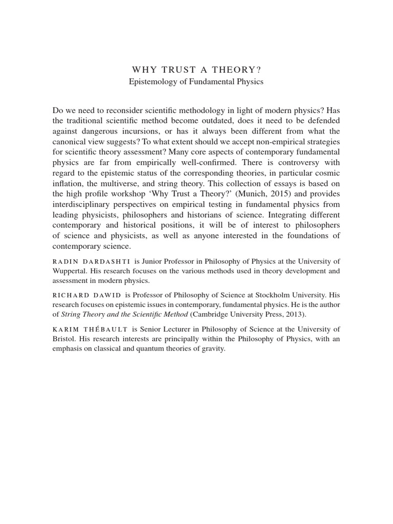 Why trust a theory epistemology of fundamental physics cambridge