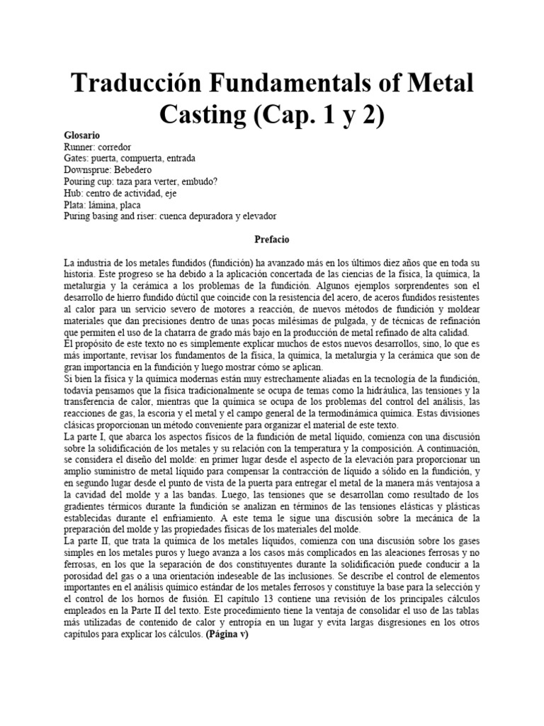 Traducción Fundamentals of Metal Casting | PDF | Congelación | Nucleación