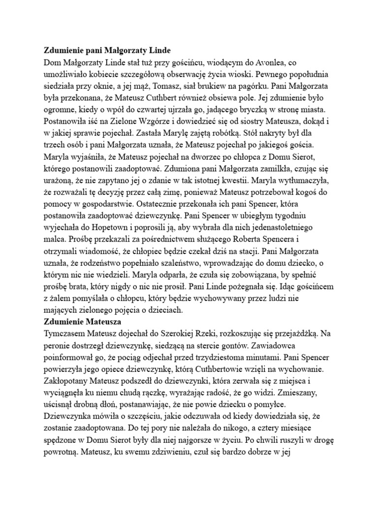 Ania Z Zielonego Wzgórza Streszczenie Streszczenie Szczegółowe Ania Z Zielonego Wzgórza | PDF