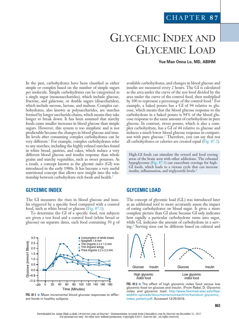 Glycemic Index and Glycemic Load | PDF