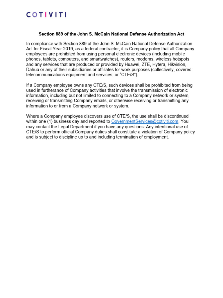 Section 889 of the john s mccain national defense authorization act pdf