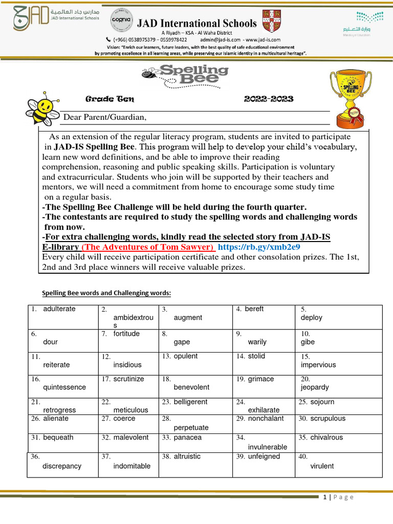 Spelling Bee List Grade 10 | PDF | Lexicology | Lexicography