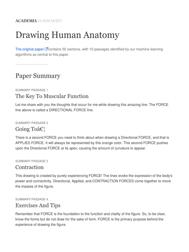 Academia Summary — Drawing Human Anatomy PDF Force Skeletal Muscle