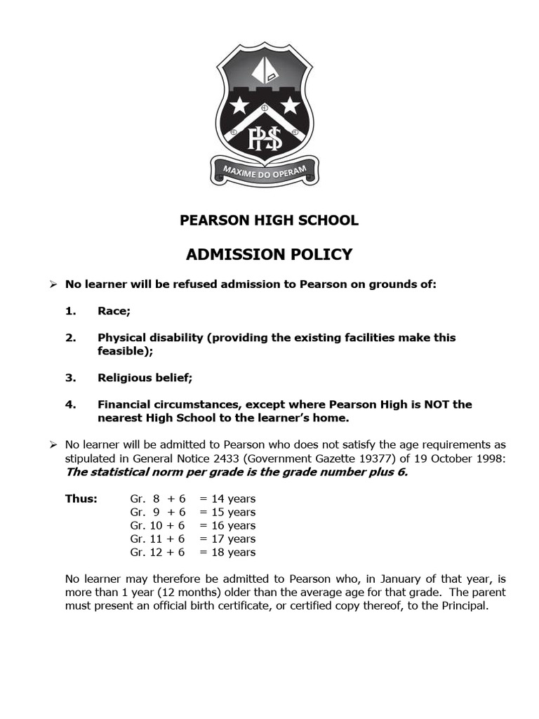 Pearson High School Admission Guidelines | PDF | Government | Justice