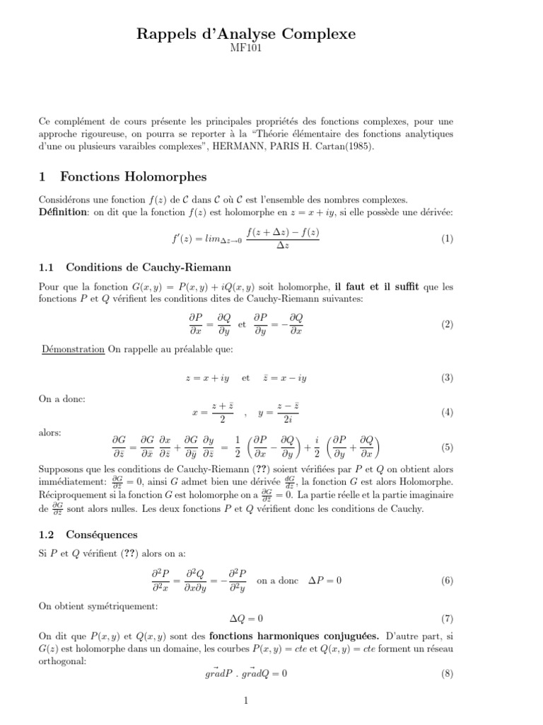 Propriétés des Fonctions Complexes | PDF | Fonction holomorphe ...