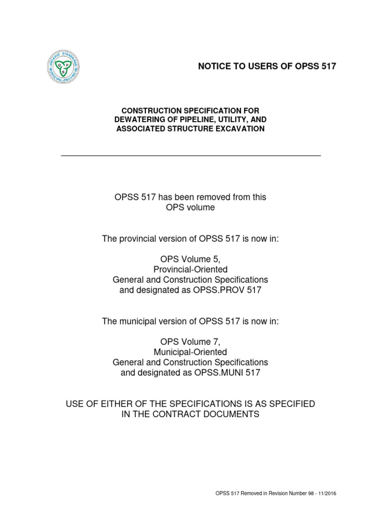 OPSS 517 Specification Update Notice | PDF