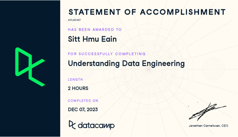 Data Engineering Entry Certificate | PDF