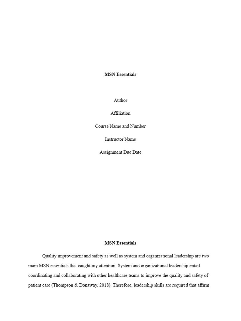 MSN Essentials - Edited | PDF | Nursing | Health Care