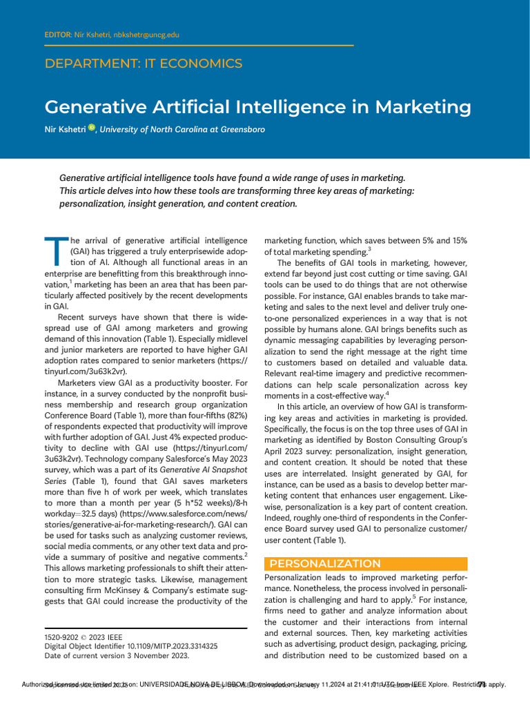 Generative Artificial Intelligence in Marketing | PDF | Marketing ...