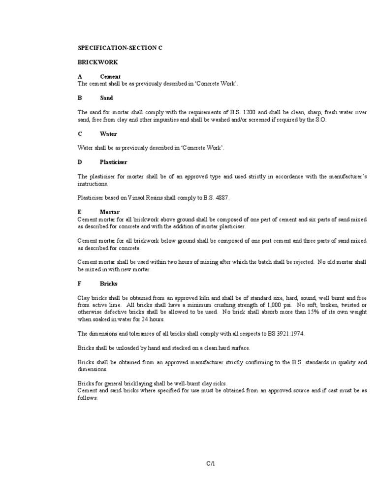 SPEC Brickwork | PDF | Brick | Mortar (Masonry)