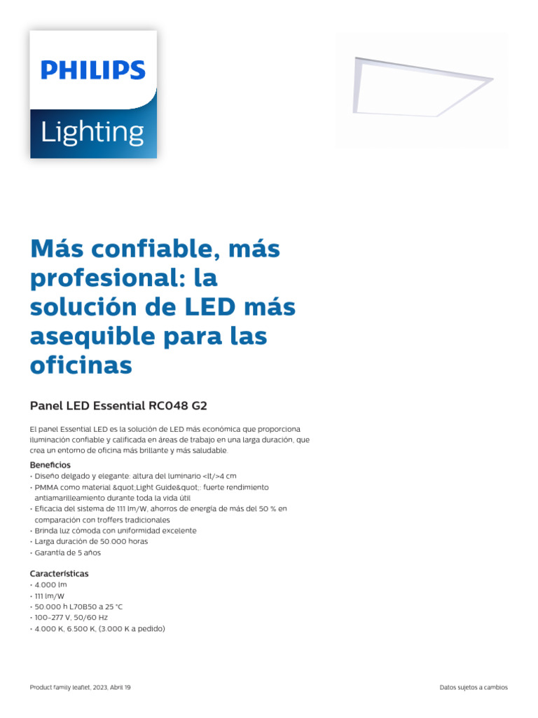 Panel LED Essential RC048 G2 para Oficinas | PDF | Tecnología