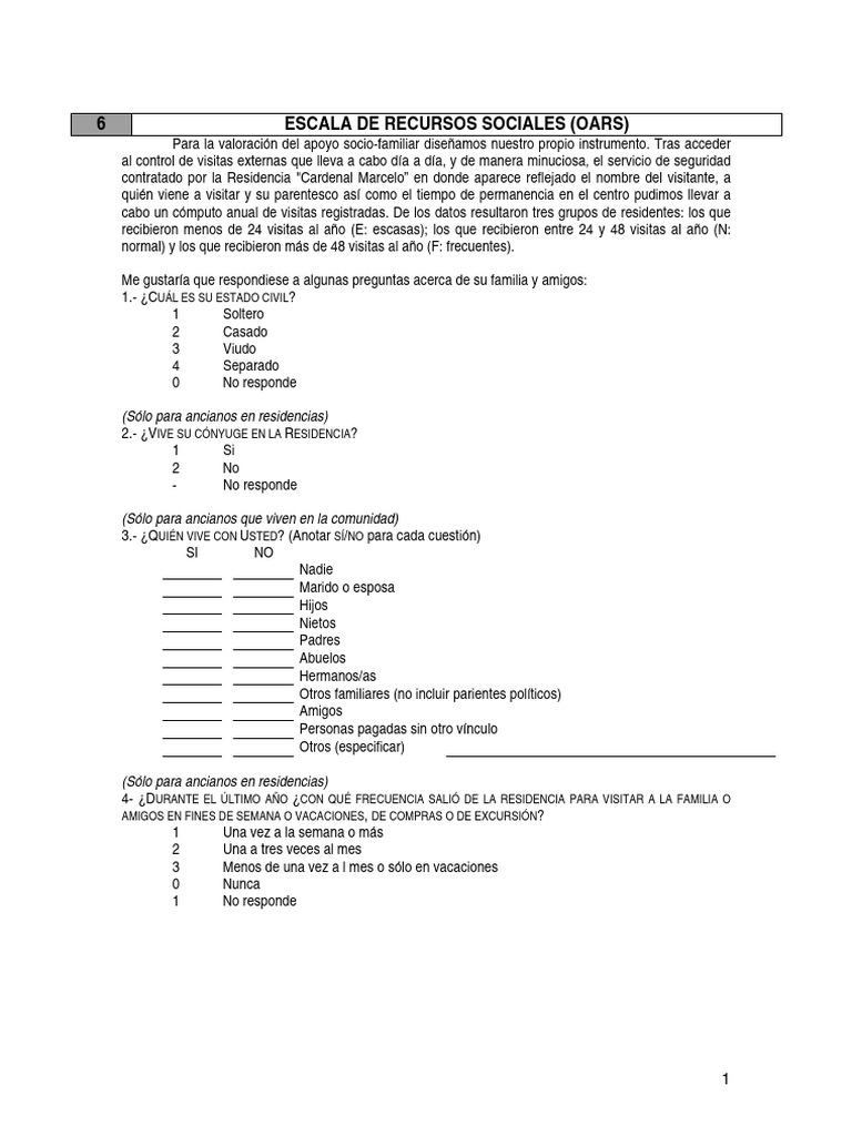 6 Escala de Recursos Sociales (Oars) : (Sólo para Ancianos en ...