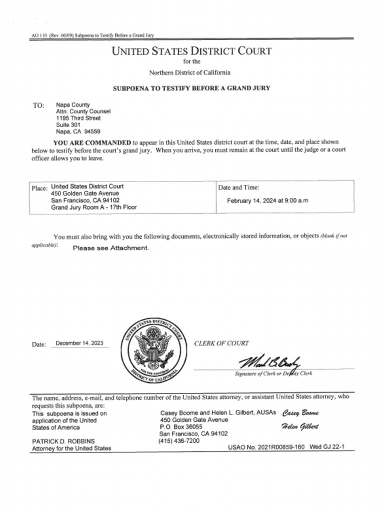 Federal Subpoena Dec 14 2023 | PDF
