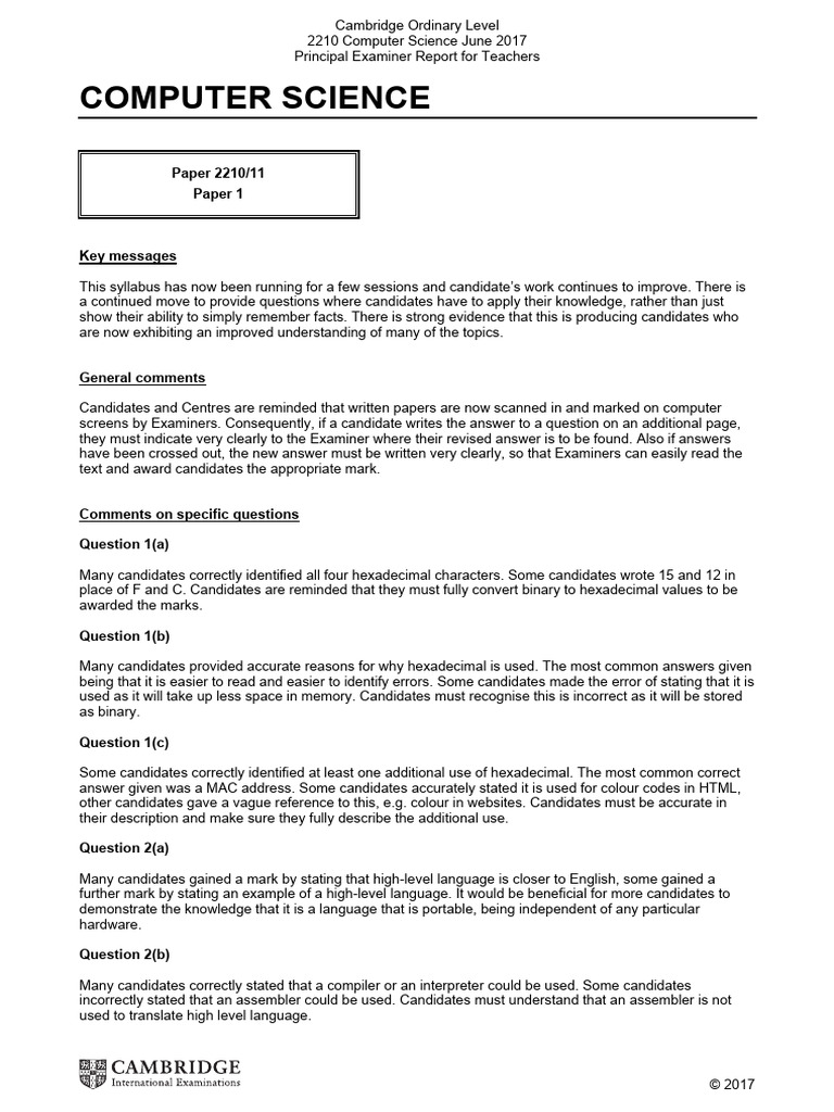 Computer Science: Paper 2210/11 Paper 1 | Download Free PDF | Data ...