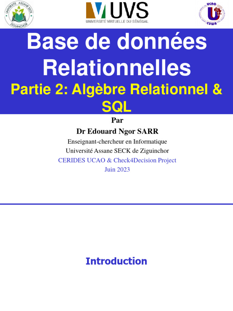 Algèbre Relationnelle et SQL: Guide Complet | PDF | SQL | Acide