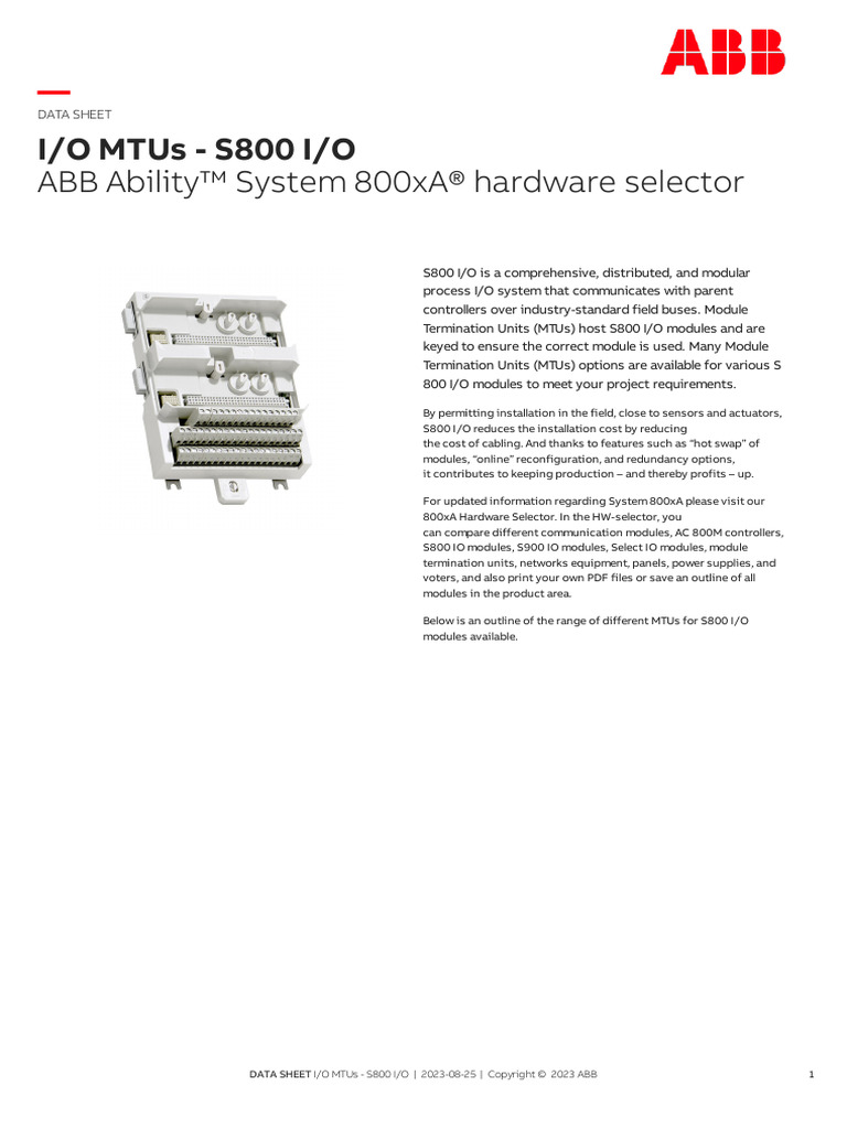 800xa Outline - IO MTUs - S800 IO | PDF | Electrical Connector ...