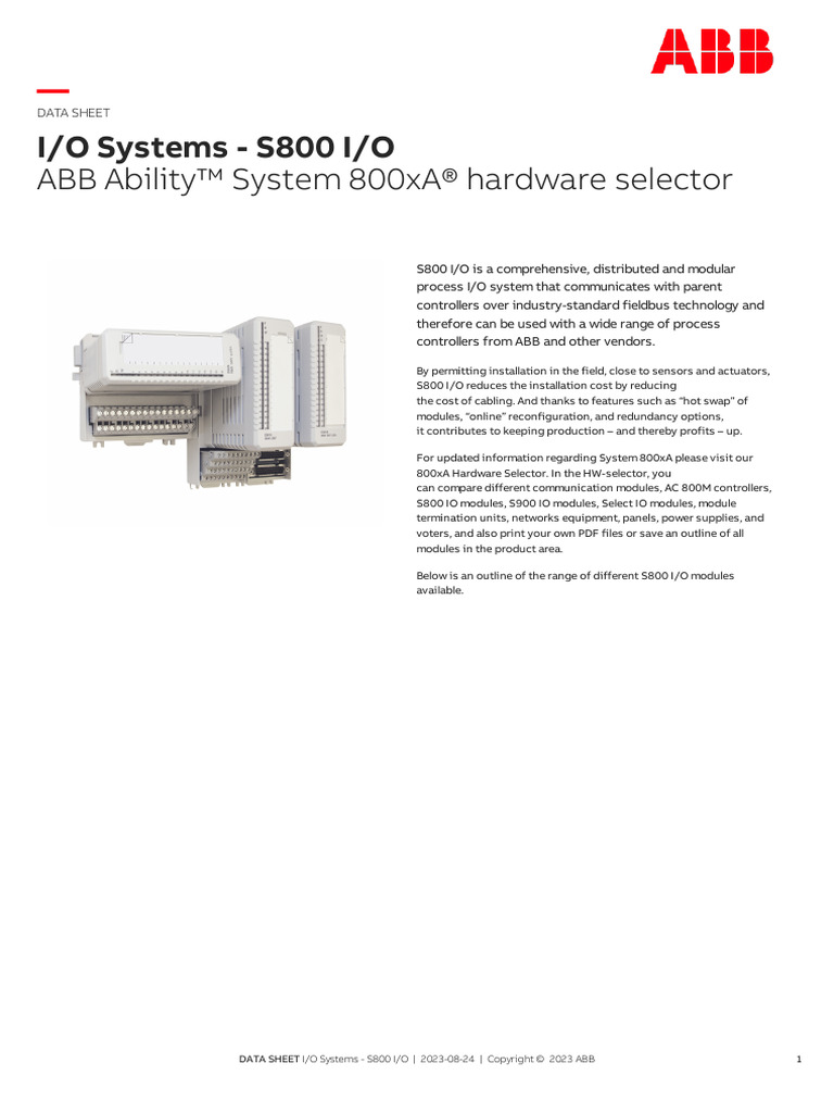 800xa Outline - IO Systems - S800 IO | PDF | Input/Output ...