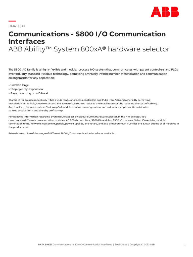 800xa Outline - Communications - S800 IO Communication Interfaces | PDF ...