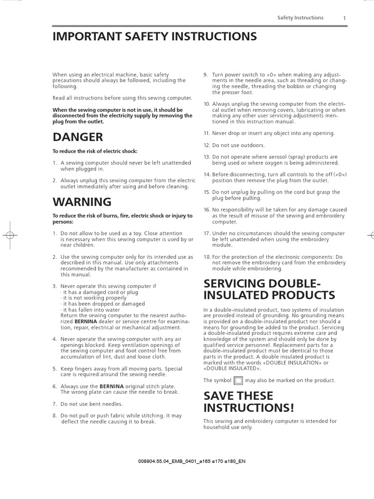 Bernina Artista 165 Sewing Machine Instruction Manual PDF Sewing