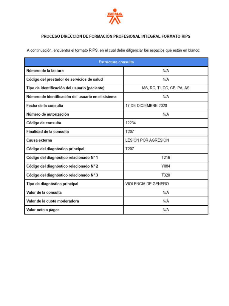 Formato RIPS para Atención Médica | PDF
