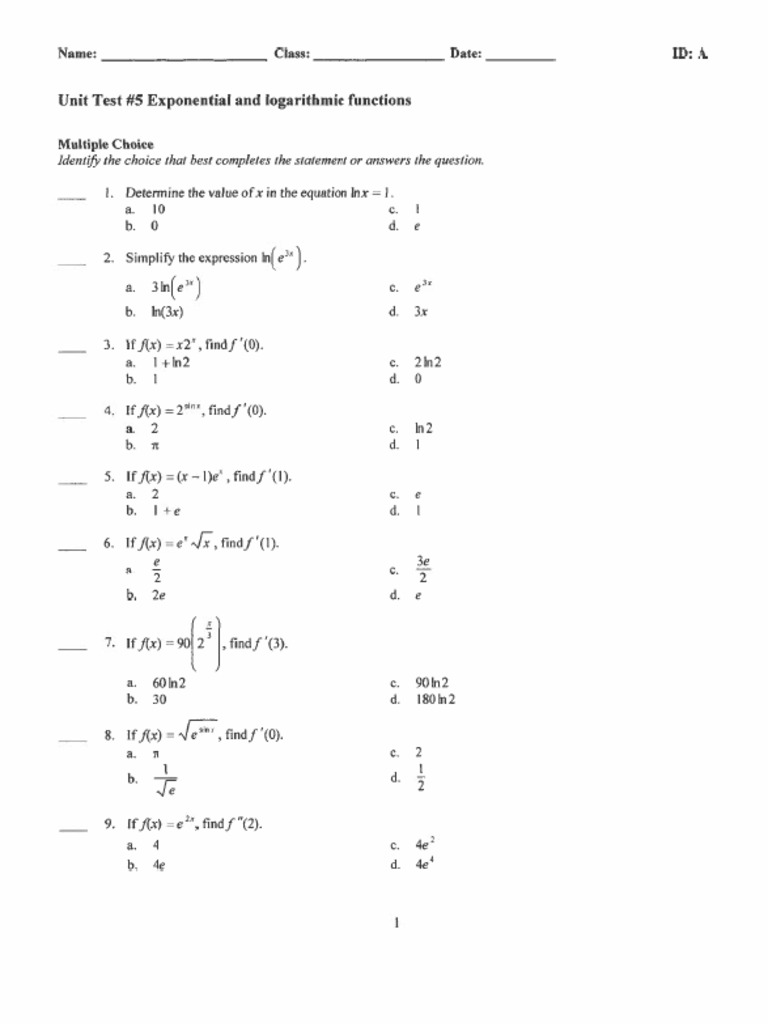EXPONENTIAL LOGARITHMIC FUNCTIONS UNIT TEST intelligence overview