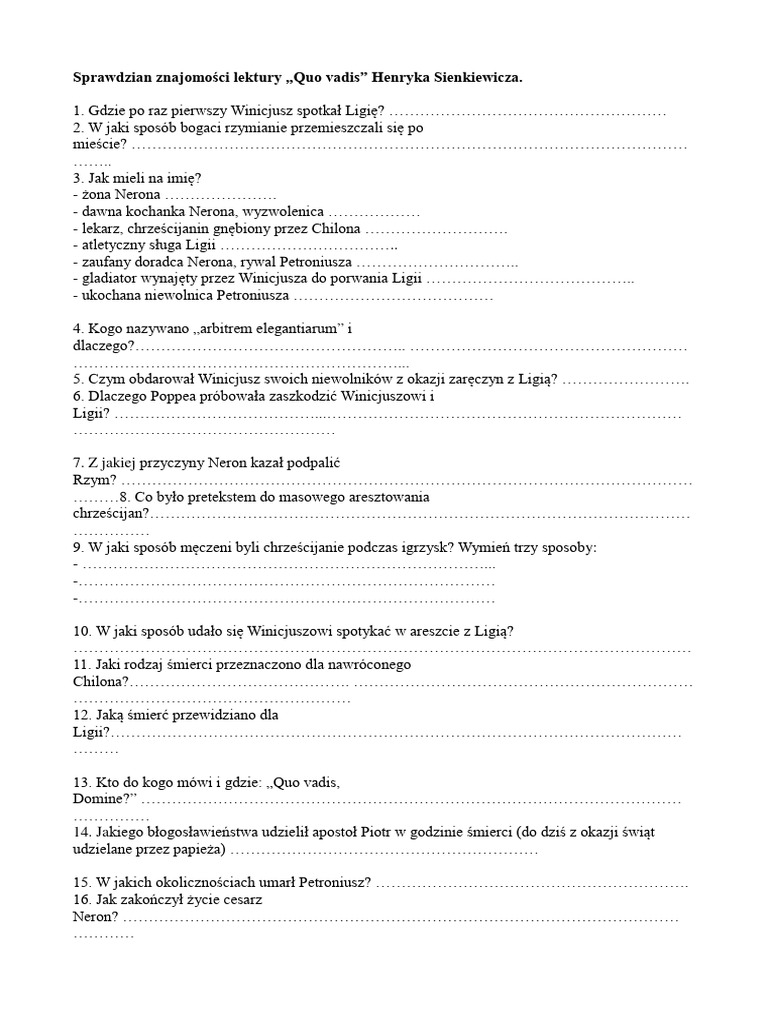 Sprawdzian Quo Vadis Klasa 8 Jezyk Polski Quo Vadis Sprawdzian Klasa 8a | PDF