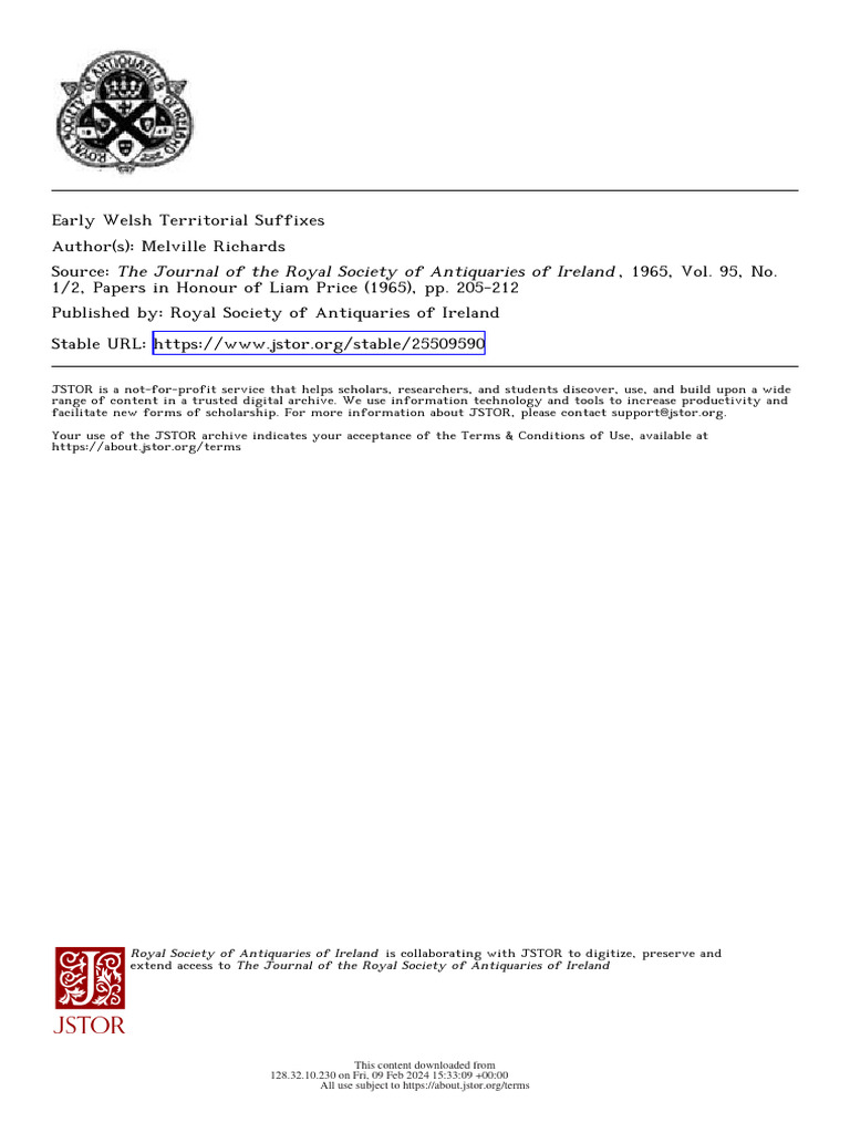 Early Welsh Suffixes in Toponymy | PDF | Wales | Medieval Wales