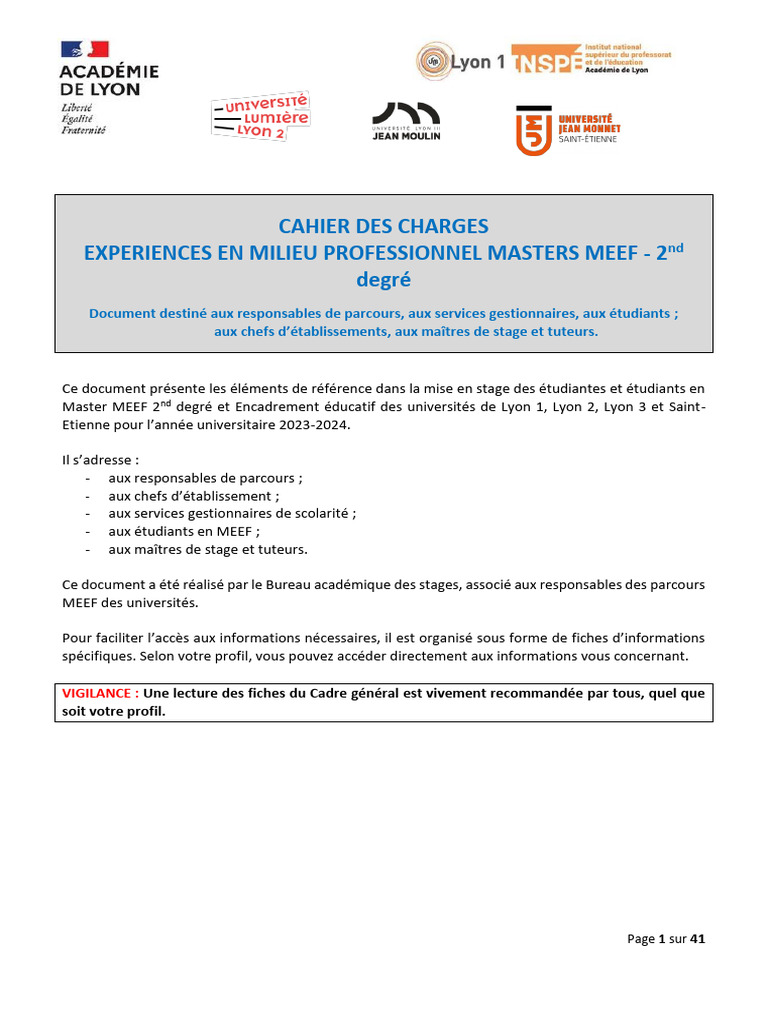 Cahier des charges MEEF 2nd degré 2023-2024 | PDF | Science