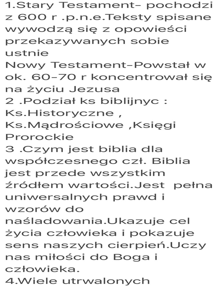Jaki Okres Historii Biblijnej Obejmuje Stary Testament 1.stary Testament - Pochodzi Z 600 R .P.n.e.teksty Spisane Wywodzą | PDF