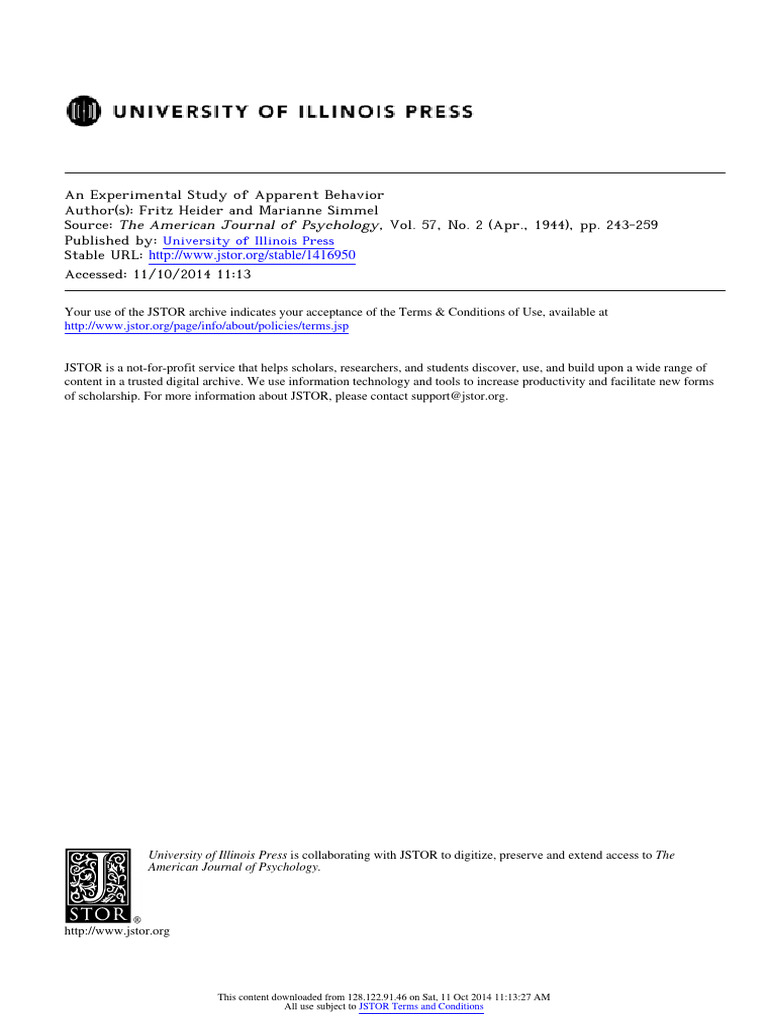 Heider-Simmel 1944: Apparent Behavior Study | PDF | Self-Improvement ...