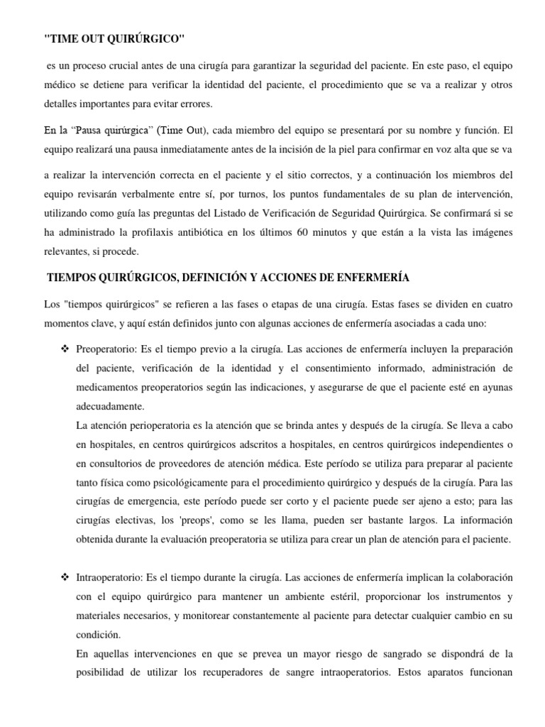 Proceso de Time Out Quirúrgico | PDF | Cirugía | Sangre