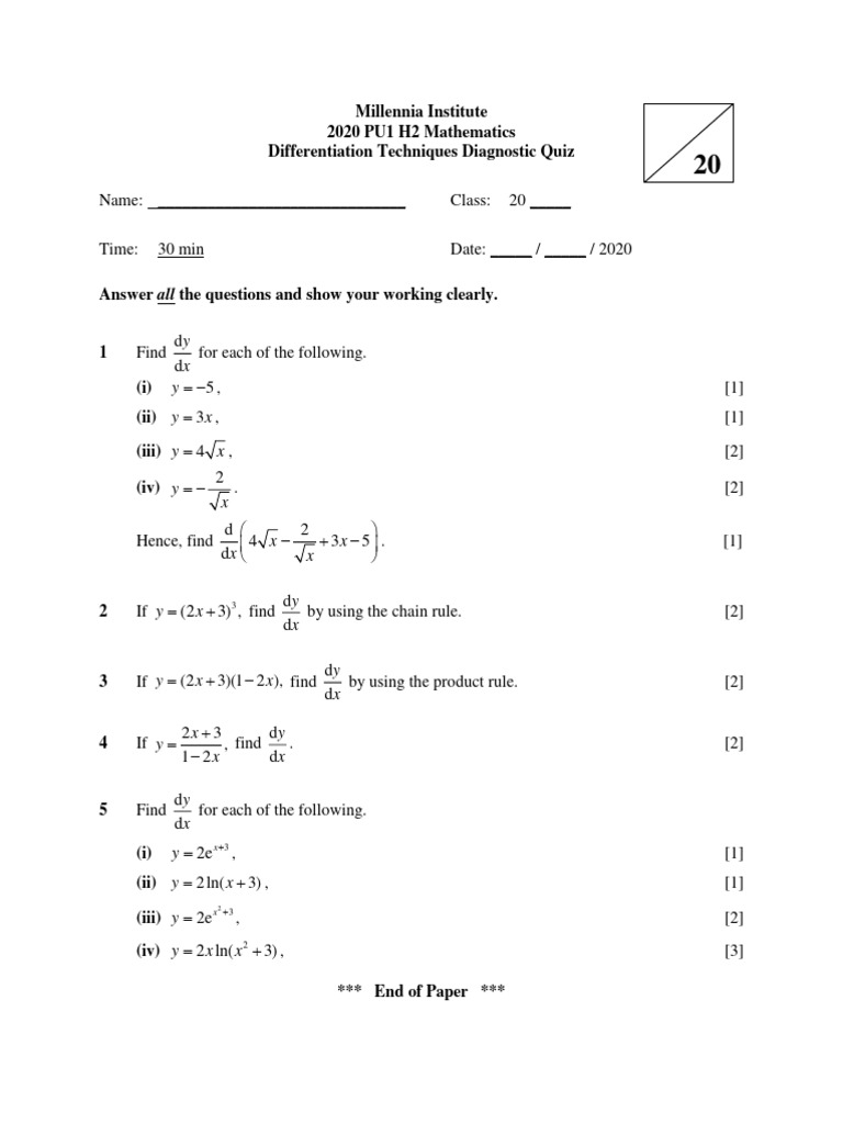 Chapter 5 Differentiation Techniques Extra Practice For Recall | PDF ...