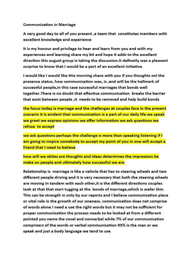 Communication In Marriage An Overview Seminar Pdf