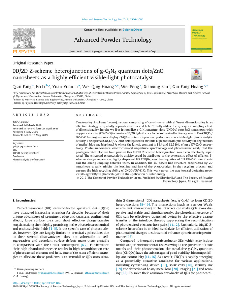 0D 2D Z-Scheme Heterojunctions of g-C3N4 Quantum Dots ZnO | PDF ...