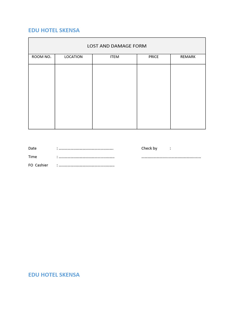Lost and Damage Form PDF