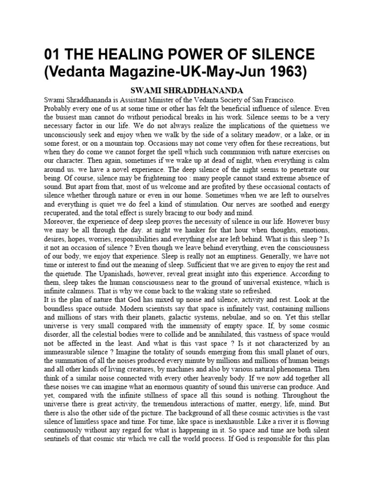 01 The Healing Power Of Silence Pdf ﾄ Tman Hinduism Mind