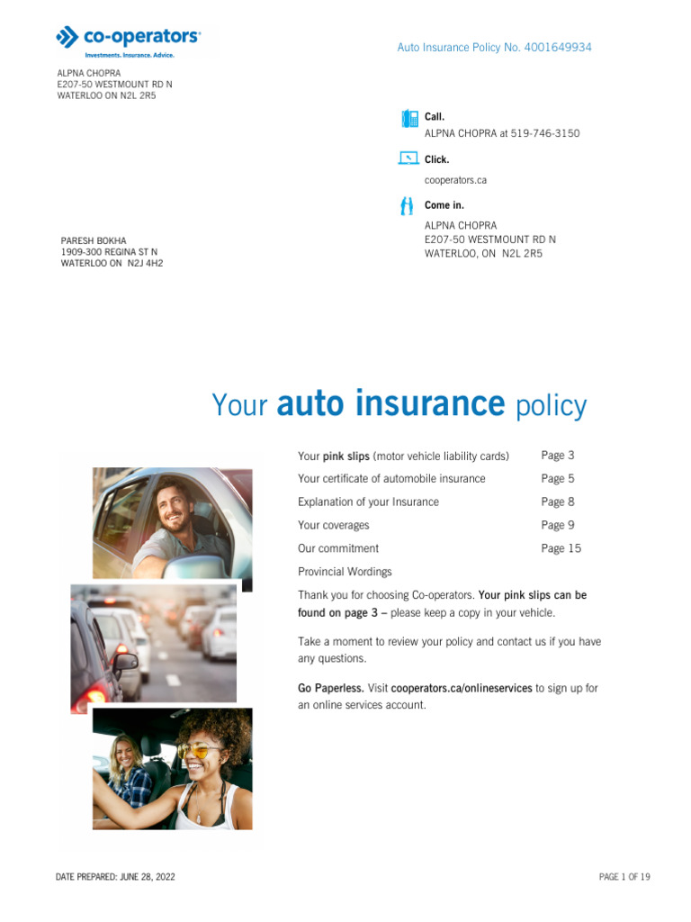 Auto Insurance Policy Overview - Co-operators | PDF | Insurance ...