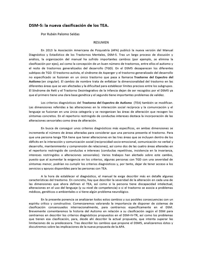 Dsm 5 la nueva clasificaci n de los tea pdf espectro autista