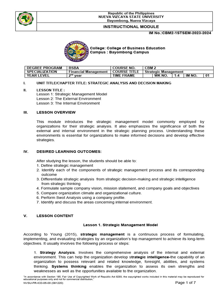 Part 1 - Strategic Analysis and Decision Making | PDF | Swot Analysis ...