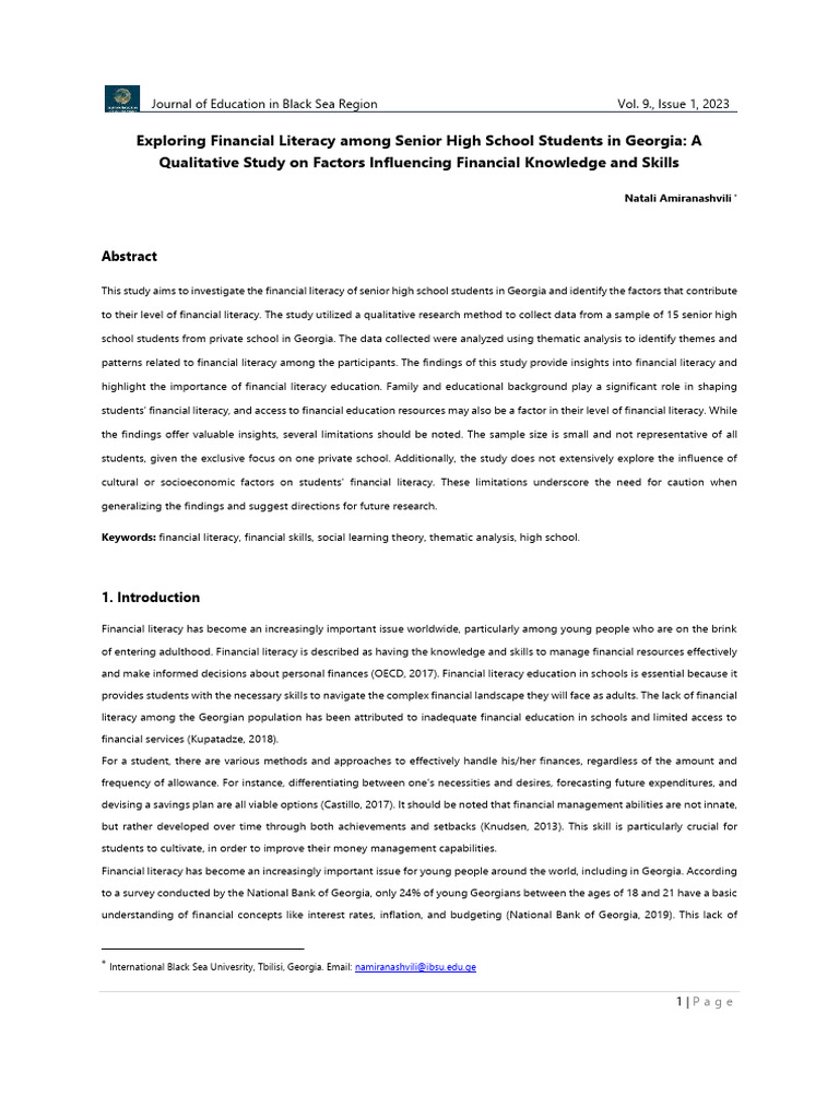 Financial Literacy in Georgian High Schools | PDF | Financial Literacy ...
