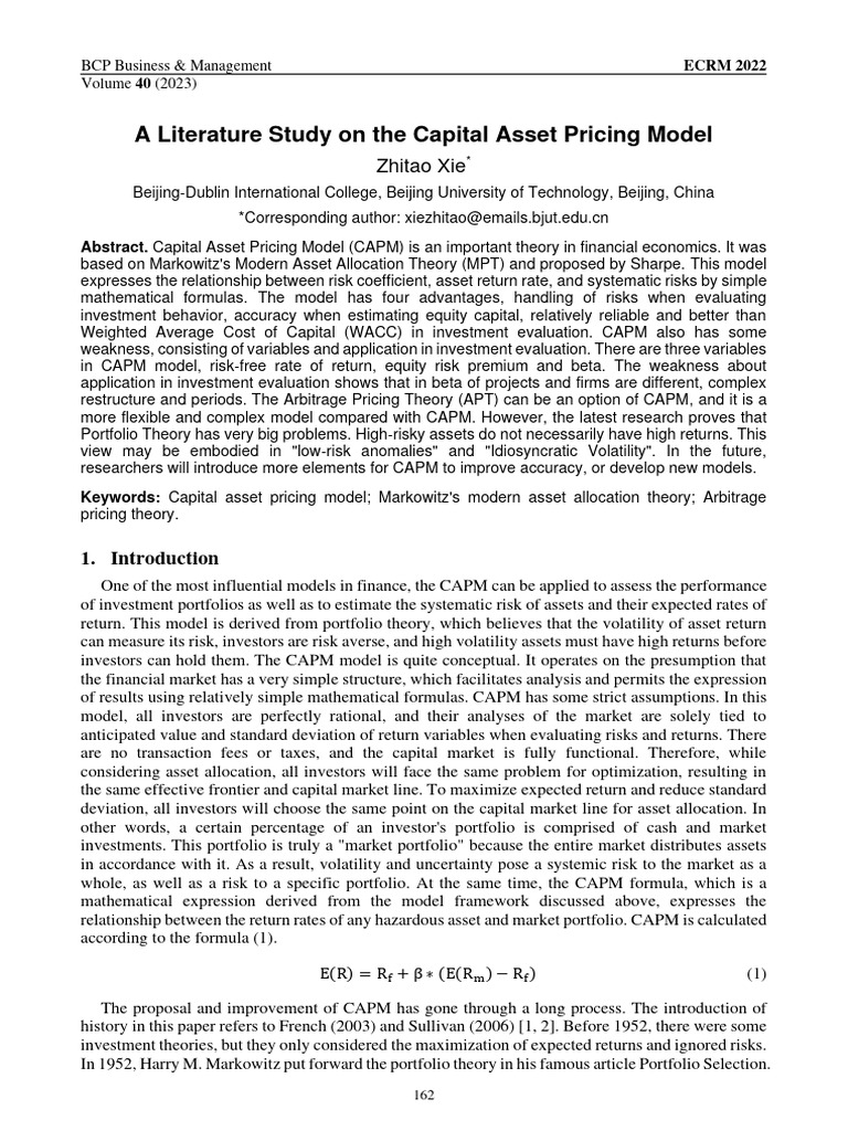 CAPM Weaknesses and Limitations | PDF | Capital Asset Pricing Model ...