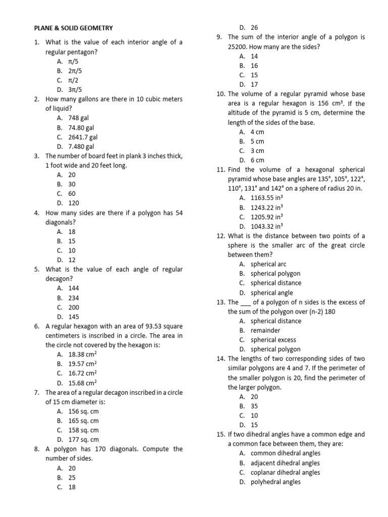 Plane and Solid Geometry Take Home Problem | PDF | Sphere | Area
