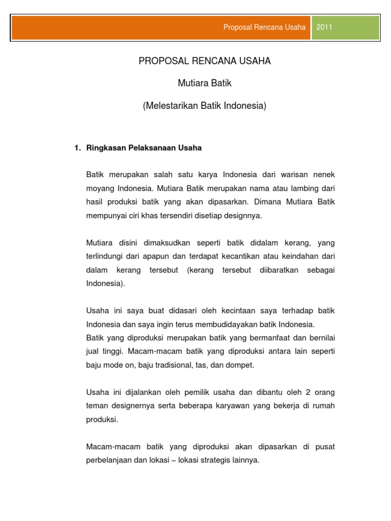 Proposal Rencana Usaha Batik