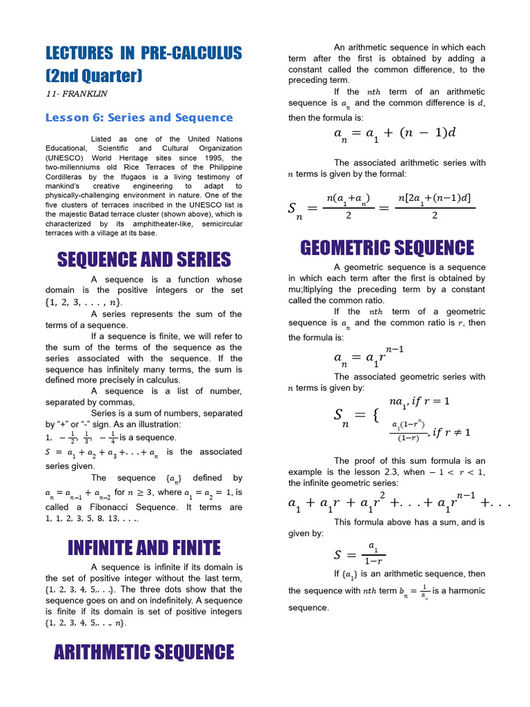 Pre-Calculus: Sequences and Series | PDF | Sequence | Trigonometric ...