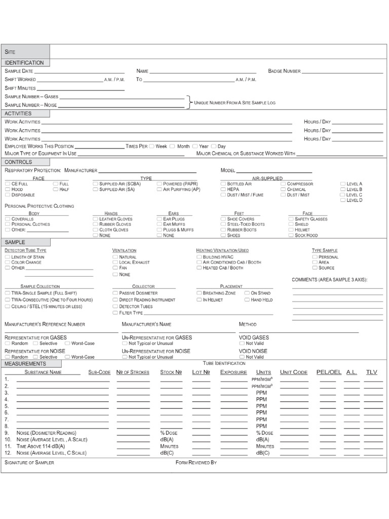 Industrial Hygiene Sampling Form Air Noise PDF